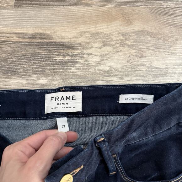 FRAME Le Crop Mini Boot Jeans Women’s 27 Dark Wash Fringe Hem High Rise - Picture 3 of 7